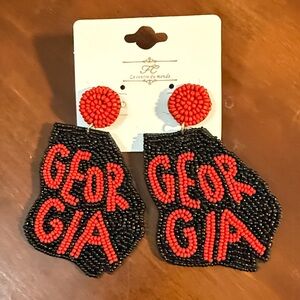 Red and Black Georgia State Beaded Earrings